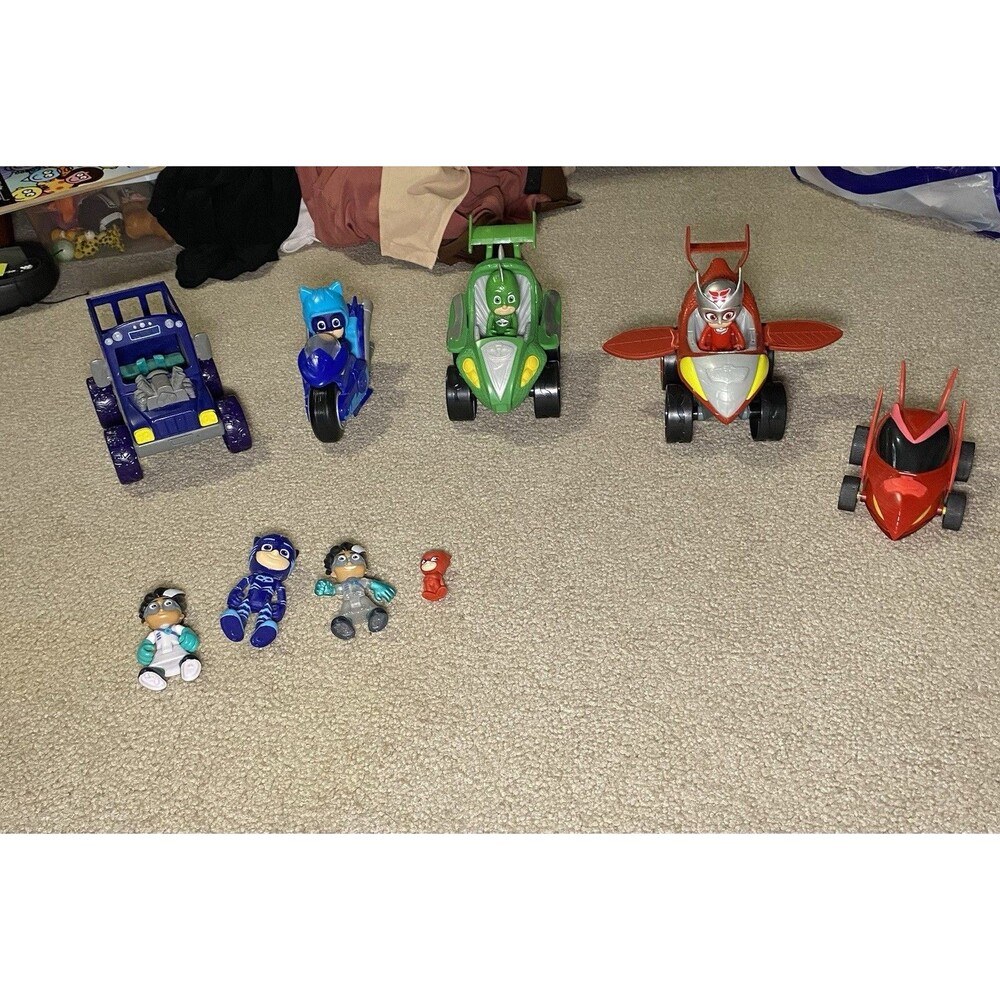 PJ Masks Toy Vehicle & Figure Lot Catboy Gekko Owlette Romeo Night Ninja Bus